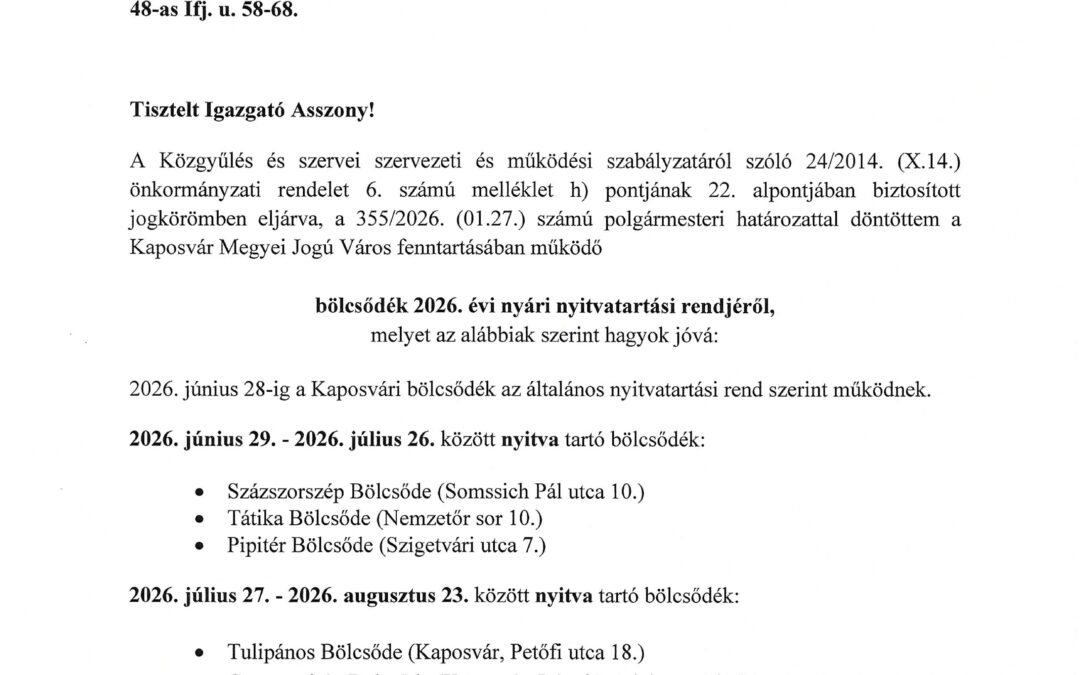 Bölcsődék nyári nyitvatartása